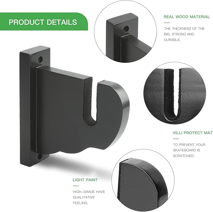 BiJun Skateboard Wall Mount, Snowboard Wall Mount Display, Acrylic Horizontal Skateboards Rack, Skateboard Storage Hanger (Black)