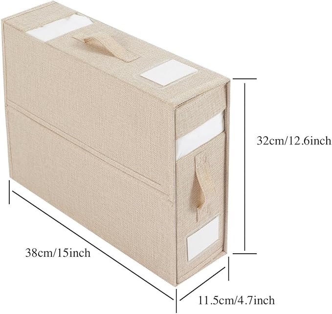 Linen Closet Organizers and Storage for Bedding Thin Blanket, Folding Sheet Storage Organizer with Visible Window (Beige)