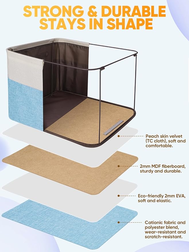 BALEINE 4 Pack Fabric Storage Bins for Shelves, Linen Storage Baskets for Organizing, Decorative Closet Bins for Clothes, Home (Skyblue, 14''x10''x8.5'')