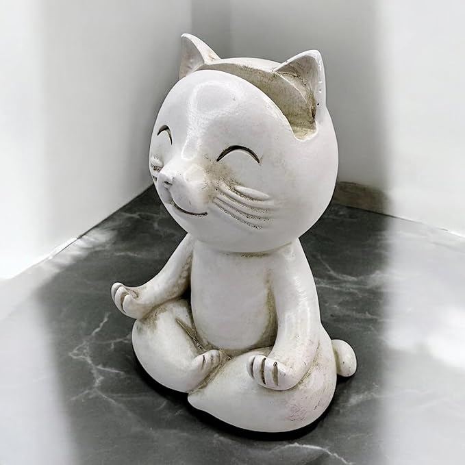 Top Brass Yoga Cat Eyeglasses & Pen Holder – Whimsical Reading Glasses Sunglasses Stand – Funny Desk Nightstand Glasses Keeper Rack Display – Meditating Zen Lotus Pose Figurine