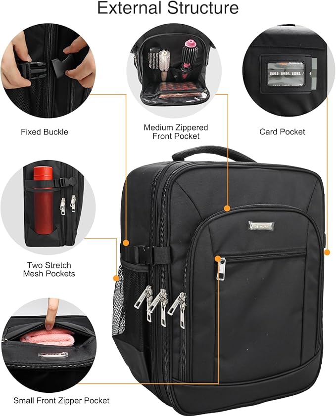 TANTO Makeup Backpack Makeup Artist Bag Professional Extra Large Cosmetic Bag Travel Train Case Storage Organizer Double-Layer Large Capacity Cosmetic Case with 4 Pouch(Black)