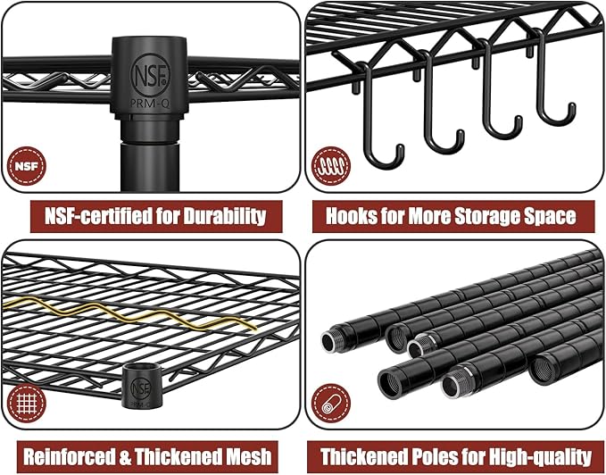 PrimeZone 5 Tier 80.7" H x 55.5" W x 24" D Wire Shelving with Wheels 3000lbs NSF Certified Storage Shelves Heavy Duty Metal Shelf Adjustable Rolling Rack Commercial Garage Restaurant Warehouse 6Pack