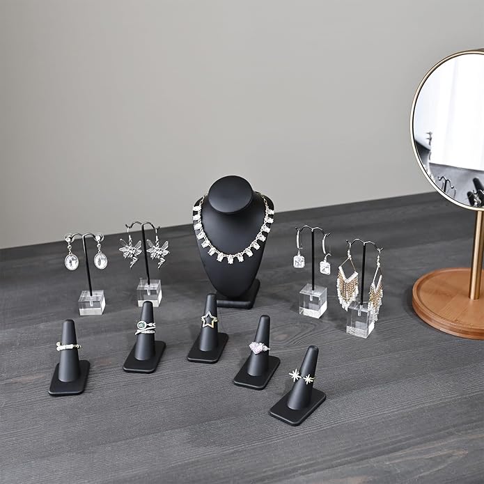 MOOCA Jewelry Display Set, Necklace Display Bust, Earring Organizer, Ring Holder Stand for Showcase and Store, Premium Fabric