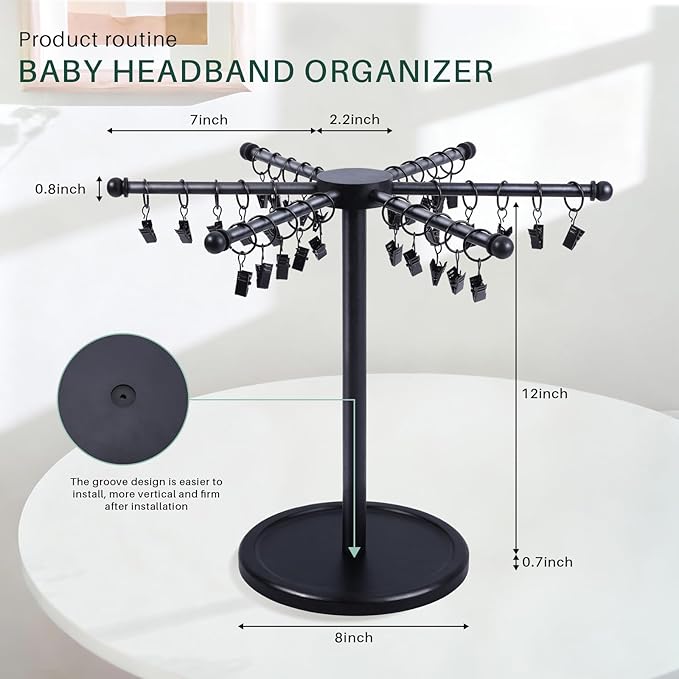 POVETIRE Headband Holder Bow Organizer for Girls, Rotating 360 Hair accessories Organizer Storage Baby Headband Display Stand Hair Bow Rack for Toddler Nursery Decor