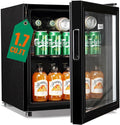 WANAI Mini Fridge Glass Door 58 Cans Beverage Cooler Refrigerator Small Beer Fridge 1.7 cu.ft Organizer for Drinks Soda Wine Small Refrigerator with Blue LED for Home Office Dorm