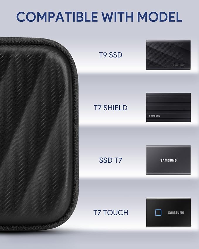 SSD Hard Case Compatible with Samsung T9/T7 Shield/T7 Portable SSD Drive USB 4TB,2TB,1TB, Portable Travel Carrying Storage Protective Cover Bag (Black)
