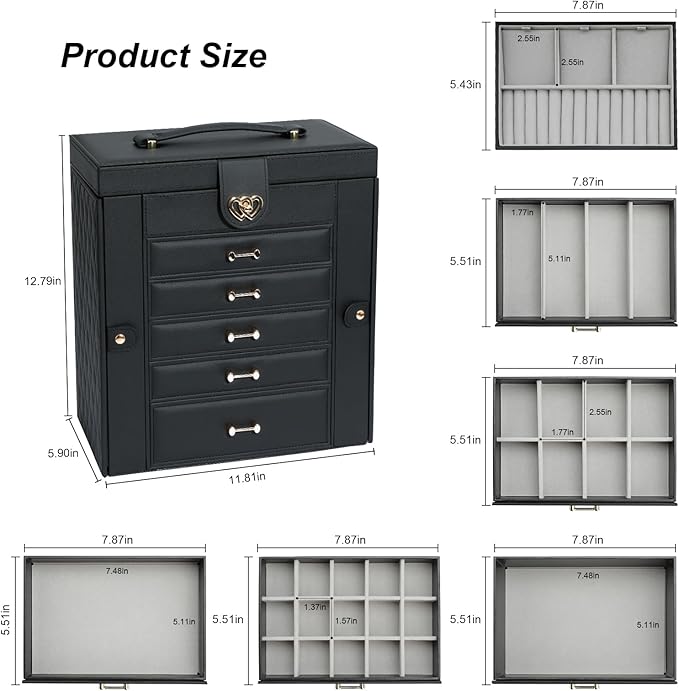 Large Jewelry Organizers and Storage, Large Jewelry Box for Women Large Jewelry Organizer, Women Jewelry Box with Mirror, Best Women Gift, Black