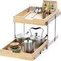 Wood Pull Out Cabinet Organizer 2 Tie 26" W x 21" D, Heavy-Duty Sliding Drawers for Inside Cabinets Storage and Organization for Kitchen, Pantry, Bathroom