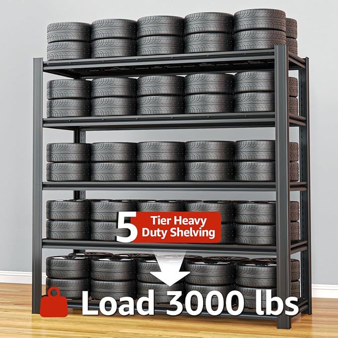 55.12" W Father&I 5-Shelf Industrial Adjustable Heavy-Dudy Tall Metal Steel Garage Storage Shelves Shelving Units/Rack System (Commercial) for Basement/Shop/Dorm, 84" H*55.12" W*24" D*, Black