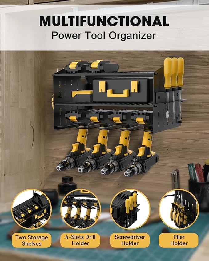Power Tool Charging Station - 3 Layer Wall Mount Power Tool Organizer with Charging Station for Power Drill, 6AC Outlets, Great as Heavy Duty Tool Rack & Tool Holder for Garage Organization