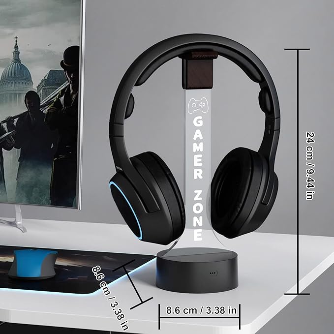 YuanDian Light up Headphone Stand for Desk, Gaming Headset Holder RGB with 16 Color Lights for Game Room Decor, Cool Gamer Gifts for Men Boyfriend (Gamer Zone)