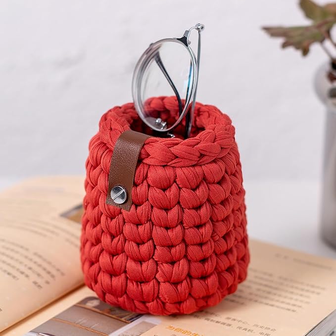Handcrafted Vertical Eyeglasses Holder Stand for Reading Desk Nightstand Table - Small Eyeglass Organizer Stand for Bedside - Soft and Sturdy Knit Eyeglass Stand - Fits Standard Size Glasses