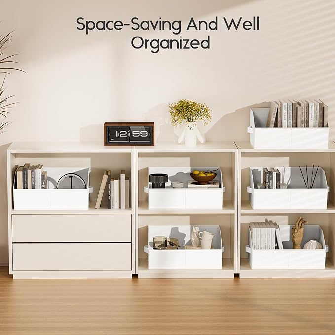 Large Closet Organizers and Storage Bins - 8 Pack Trapezoid Storage Baskets for Shelves, Foldable Fabric Baskets with Handles Ideal for Closet, Basket, Wardrobe and Shelf Storage, Light Grey