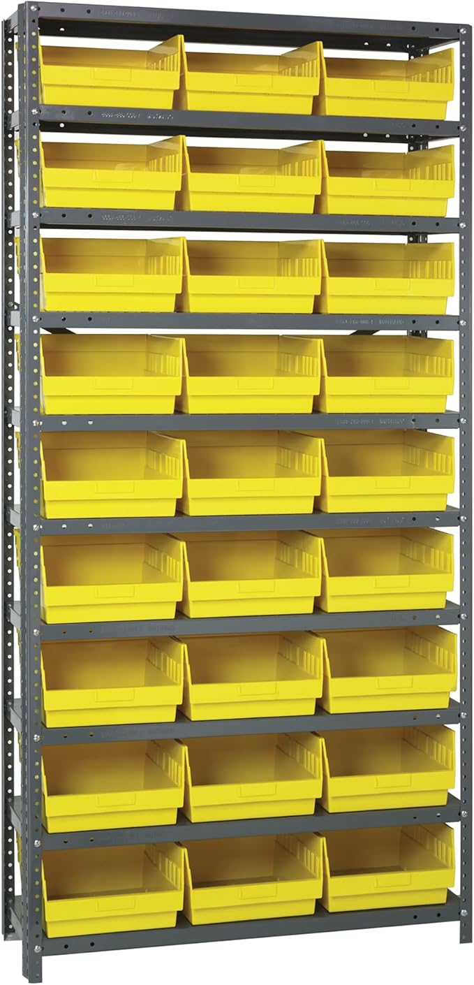Quantum Storage Systems 1275-209YL Store More Steel Shelving Unit with 6' Shelf Bins, 12' D x 36' W x 75' H, Yellow