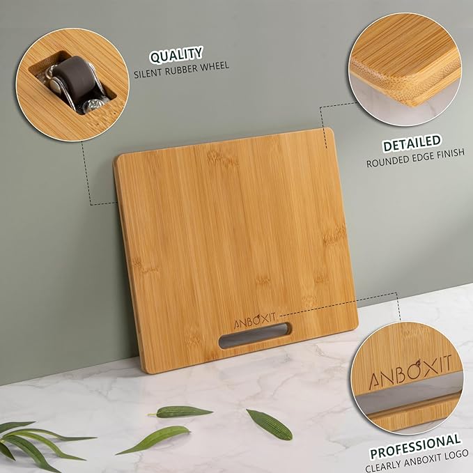 Bamboo Appliance Slider, Sliding Tray for Coffee Maker, Kitchen Countertop Appliance Rolling Tray, Coffee Pot Slider Tray with Rubber Wheels, Wide - Small (10"D x 12"W)