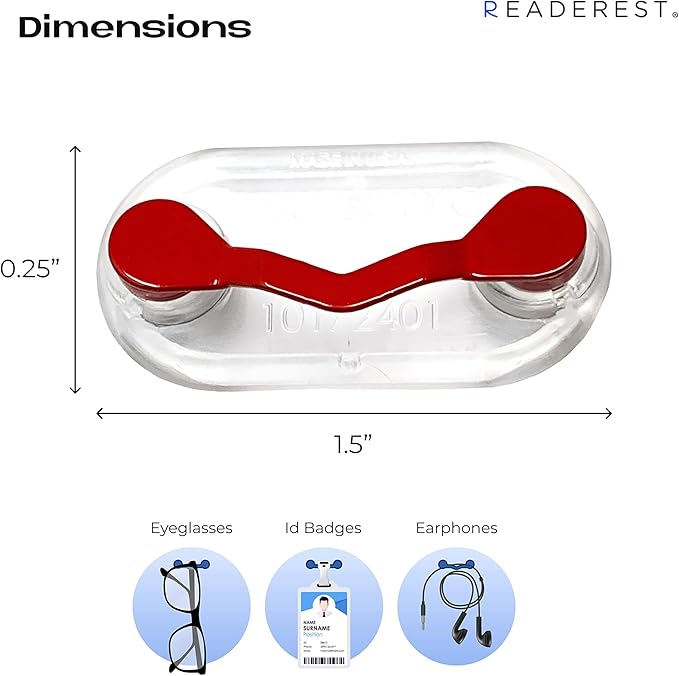 Readerest Magnetic Glasses Holder, Eyewear Accessory Clip for Reading Glasses, Sunglasses, Work Badges, Eyeglass Holders, Made in the USA (Red)