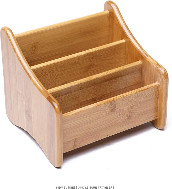 VolksRose Desk Remote Control Holder Multi-Function Coffee Table Office Supplies Storage Organizer, Home Sundries Bamboo Storage Box with 3 Compartments Perfect for Makeup, TV Guide, Pen, Caddy #1