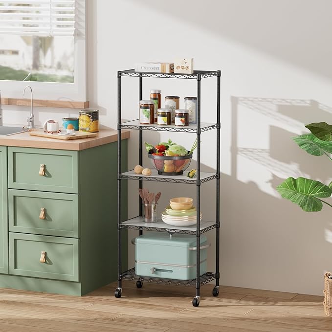 SINGAYE Shelf Closet Wire Shelving：Adjustable Metal Unit for Laundry Room Organization Bathroom Kitchen Home Storage with Wheels Pantry Rack Shelves