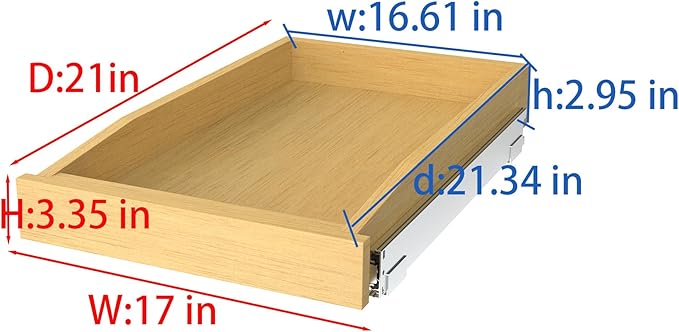 Wooden Pull out Cabinet Organizer 17" W x 21" D x 3.35" H, Heavy Duty Slide Out Drawers Pull-Out Home Organizers for Kitchen Cabinets