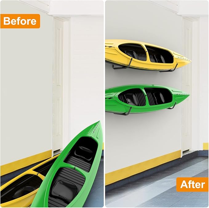 WALMANN Kayak Storage Rack, Wall Mount Kayak Hooks for Garage Utility Storage Hangers for Canoe, Surfboard, Skiis, Snowboard, Paddle Board, Ladders