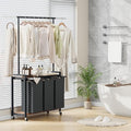 GarveeHome Rolling Laundry Cart with Hanging Rack & Utility Shelf | 3-Section Laundry Sorter Hamper with Lockable Wheels | Laundry Basket Organizer for Laundry Room, Bedroom, Bathroom | Black