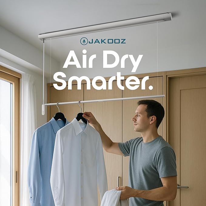 Retractable Ceiling Mounted Clothes Drying Rack for Clothing – 52.4" Pull-Down Laundry Rod Clothes Hanger Space Saving Design for Apartments & Indoor Air Drying – Ceiling Hanging Laundry Rack
