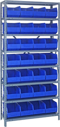 QUANTUM STORAGE SYSTEMS 2475-483BL Solid Heavy Duty 8 Shelves 28 Stackable Shelf Bins Blue Bins 75" H x 36" W x 24" D