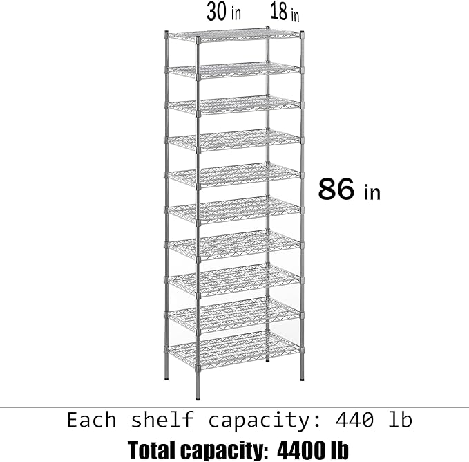 18" Deep x 30" Wide x 86" Height Wire Shelving Kit | 10-Tier | NSF Commercial Storage Rack Unit