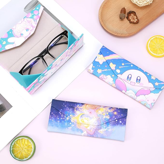 Foldable Glasses Case, Magnetic PU Leahter Sunglasses Case, Cute Hard Shell Folding Eyeglass Cases for Women Kids