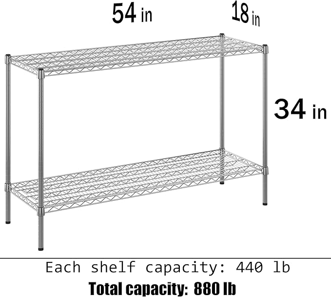 18" Deep x 54" Wide x 34" Height Wire Shelving Kit | 2-Tier | NSF Commercial Storage Rack Unit