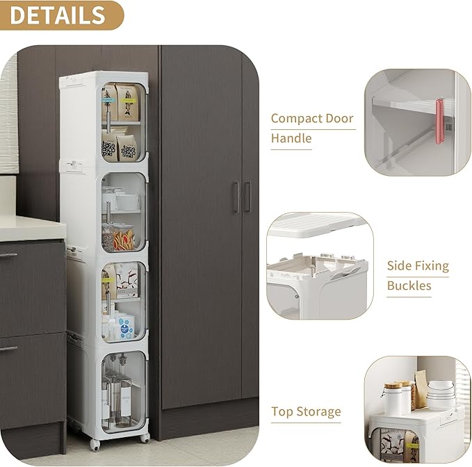 2-Tier Tall Narrow Storage Cabinet, Slim Bathroom Storage Cabinet with Adjustable Shelves and Wheels, Narrow Organizer for Small Space, Bathroom, Kitchen, Laundry