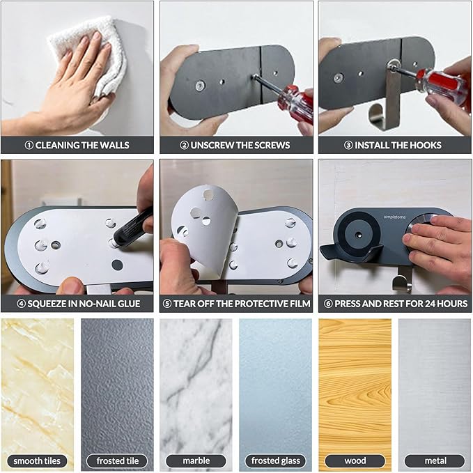 simpletome Hair Dryer Holder Wall Mount for All Magnetic High Speed Blow Dryer with Plug Cord Organizer Hook (Aluminum Alloy, White)