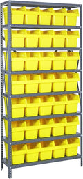 Quantum Storage Systems 1875-SB804YL Solid Heavy Duty 8 Shelves 35 STORE-MAX Yellow Bins 75" H x 36" W x 18" D