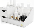 Uncluttered Designs Large Makeup Organizer for Vanity - Countertop Desk With Drawers for Cosmetic, Beauty, Hair, Nail, Perfume & Skincare - Perfect for Bathroom & Bedroom Storage (White)