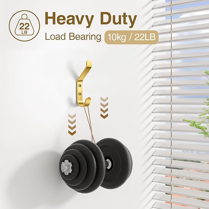 Coat Hooks Wall Mount for Hanging: 20LB Sturdy Hanger for Backpack, Towel, Bag, for Closet, Bathroom, Door, Mushroom, Brushed Gold 10 Pack, 3.75"