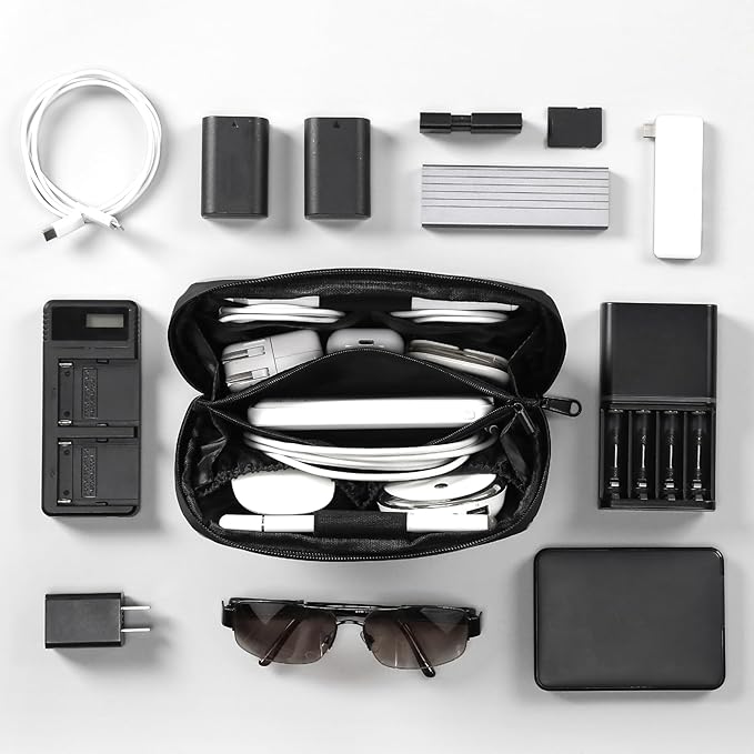 RIGHT AWAY Travel Tech Pouch，Waterproof Cord Case，Electronics Organizer Travel Case，Cable Organizer Storage Bag For Phone, Charger, Accessories（BLACK）