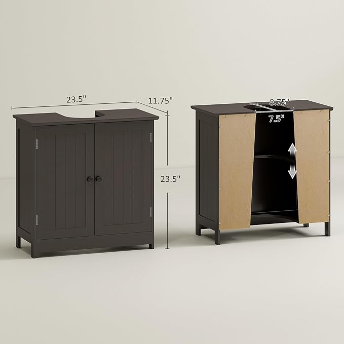 HOMCOM Under Sink Bathroom Cabinet, Pedestal Sink Storage Cabinet with 2 Doors, Shelf and U-Shape, Coffee