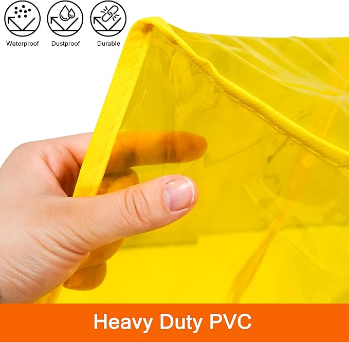 Vieshful 40L Yellow Clear Clothes Storage Bag Colorful Clothes Organizer with Zipper Vinyl Storage Bag for Comforter, Blanket, Bedding, Duvet, Transparent Moving Totes 3 Pack