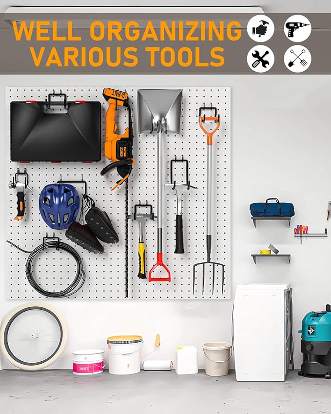 INCLY 24 Pack Heavy Duty Pegboard Hooks, 1/4" Pegboard Drill Holder Tool Utility Hooks, Peg Board Tool Hangers Accessories for Hanging Power Tools, Drill, Hammer, Workbench, Garage