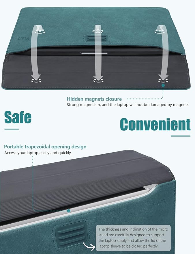 HYZUO 15 Inch Laptop Sleeve Case with Stand Feature for MacBook Air 15 M4 A3241 M3 A3114 M2 A2941 2025-2023, MacBook Pro 15, 15" Surface Laptop 7/6/5/4/3, with Carrying Pouch, Dark Green