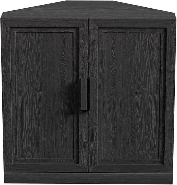 Casaphoria Farmhouse Corner Cabinet, Wooden Corner Storage Cabinet with Adjustable Shelves, Narrow Storage Organizer for Small Space, 31" H x 31" W x 16" D, 44Lb, Black