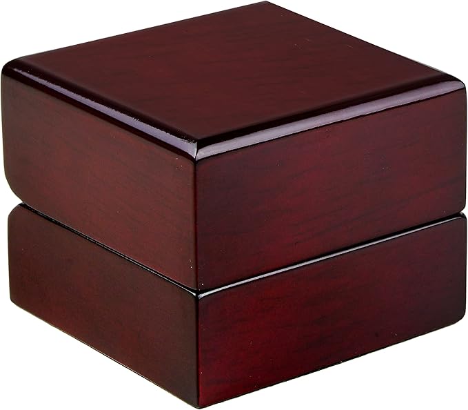 Allure - Luxury Ring Box With LED Light, Authentic Mahogany Wood With Black Leatherette Insert, Square Elegant Diamond Ring Case, For Unique Proposal Or Wedding, Small Jewelry Display Gift Box.
