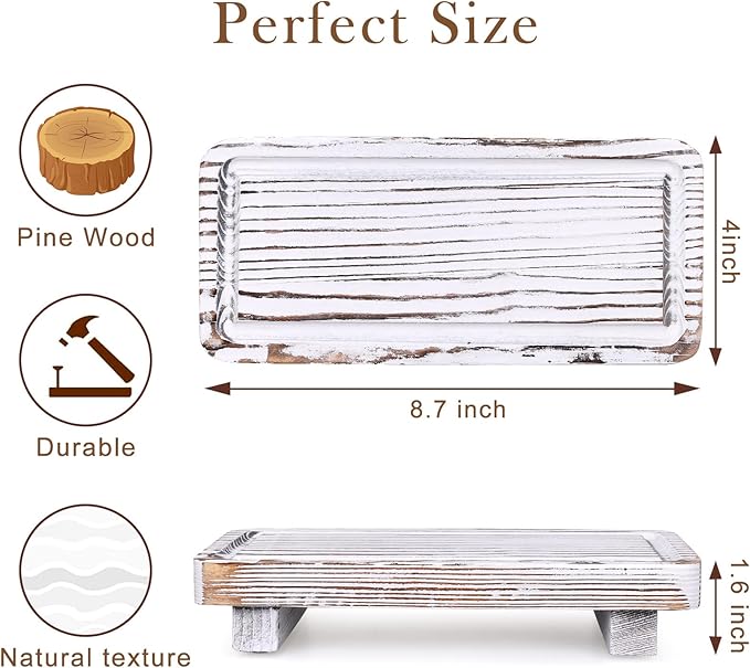 Small White Bathroom Decor Tray for Counter Dish Soap Holder Wooden Pedestal Stand for Kitchen Sink Soap Dispenser Tray Wood Risers Kitchen Accessories Countertop Vanity Counter Sink Tray