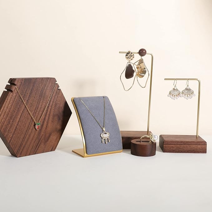 GemeShou Grey Necklace display stand, Velvet Jewelry necklace display holder for selling, small metal earring neck storage organizer, online jewelry photography props【Grey】