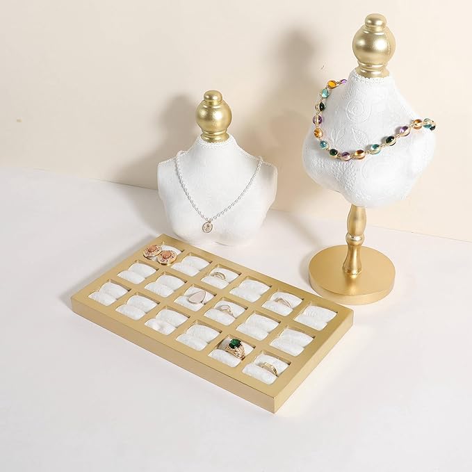 GemeShou Velvet Ring Storage Organizer Tray with 18 grids, White Jewelry Earring Display Stand for Selling, Velvet Jewelry Studs Display Holder【White】