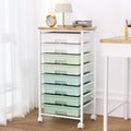Rolling Cart with 8 Drawers, Storage Drawers Cart with Wooden Tabletop and Lockable Wheels, Craft Storage for Living Room, Office, Classroom, Craft Room, Bedroom