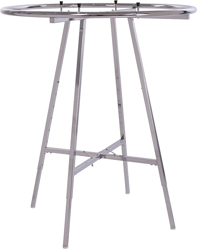 Econoco 42-Inch Folding Round Garment Rack, Adjustable 46–66″ Height Retail Display, Chrome Finish