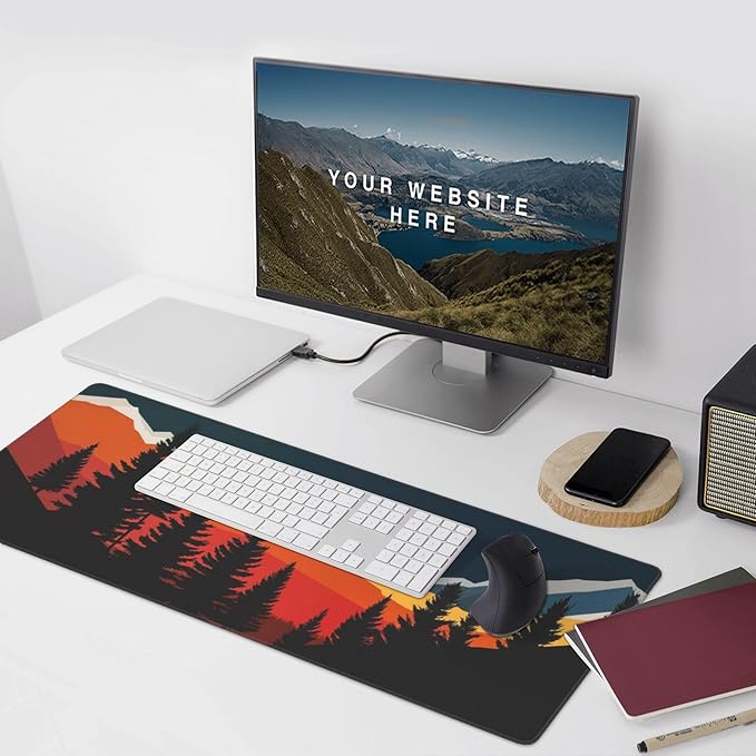 Colorful Mountain Forest Large Mouse Pad, Vintage Aesthetic Gaming Desk Mat, XXL Keyboard Desk Pad Mat for Desktop, 35.4"x15.7" Non-Slip Base Big Mousepad with Stitched Edges