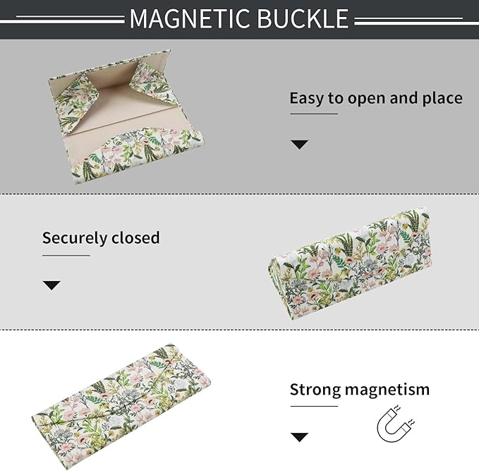Foldable Glasses Case, Magnetic PU Leahter Sunglasses Case, Cute Hard Shell Folding Eyeglass Cases for Women Kids