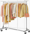 Hoctieon Z Clothes Rack with Cover, Metal Heavy Duty Clothing Rack, Rolling Garment Rack with Wheels, with Dustproof Cover Waterproof Protector, with 2 Durable Zippers, for Hanging Clothes, Grey